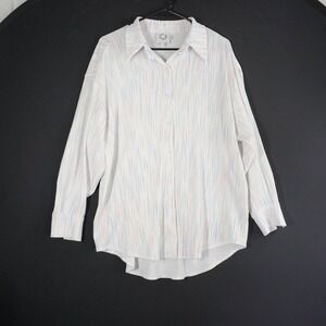 LILI Sidonio White Rainbow Stripe Textured Button Up Long Sleeve Shirt‎ Size S